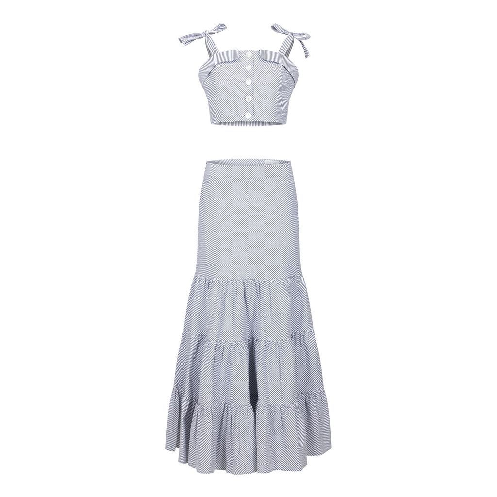 Women's Summer Spinning Crop Top & Maxi Skirt Set In Blue & White Stripe Xxs Deer You
