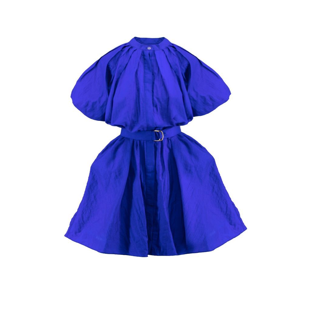 Women's Electric Blue Mini Dress With Raglan Sleeve And Pleats Extra Small BLUZAT