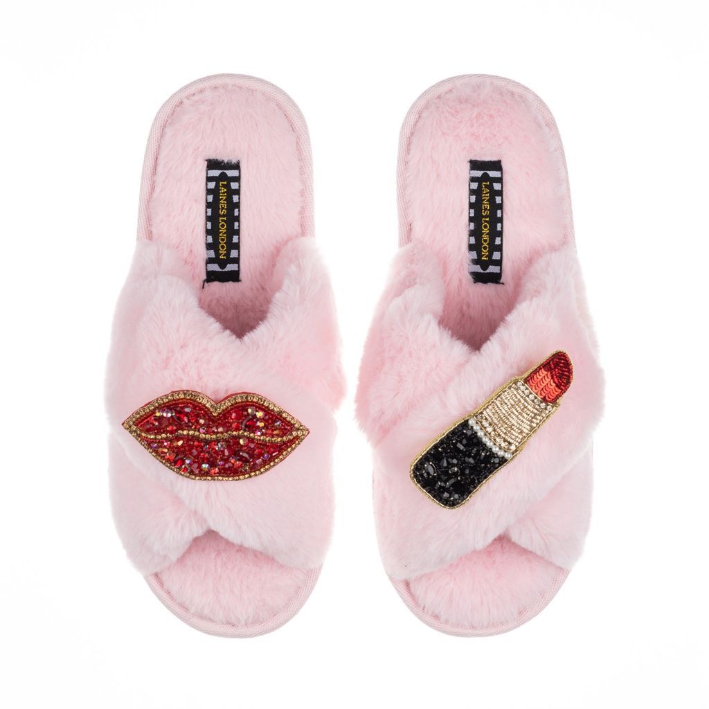 Women's Pink / Purple Classic Laines Slippers With Artisan Red Pucker Up Brooches - Pink Small LAINES LONDON