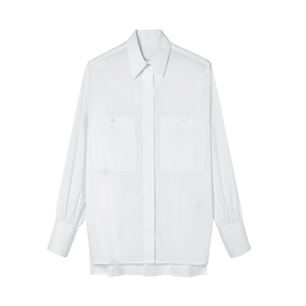 Women's White Chest Pocket Detail Shirt Medium A LINE