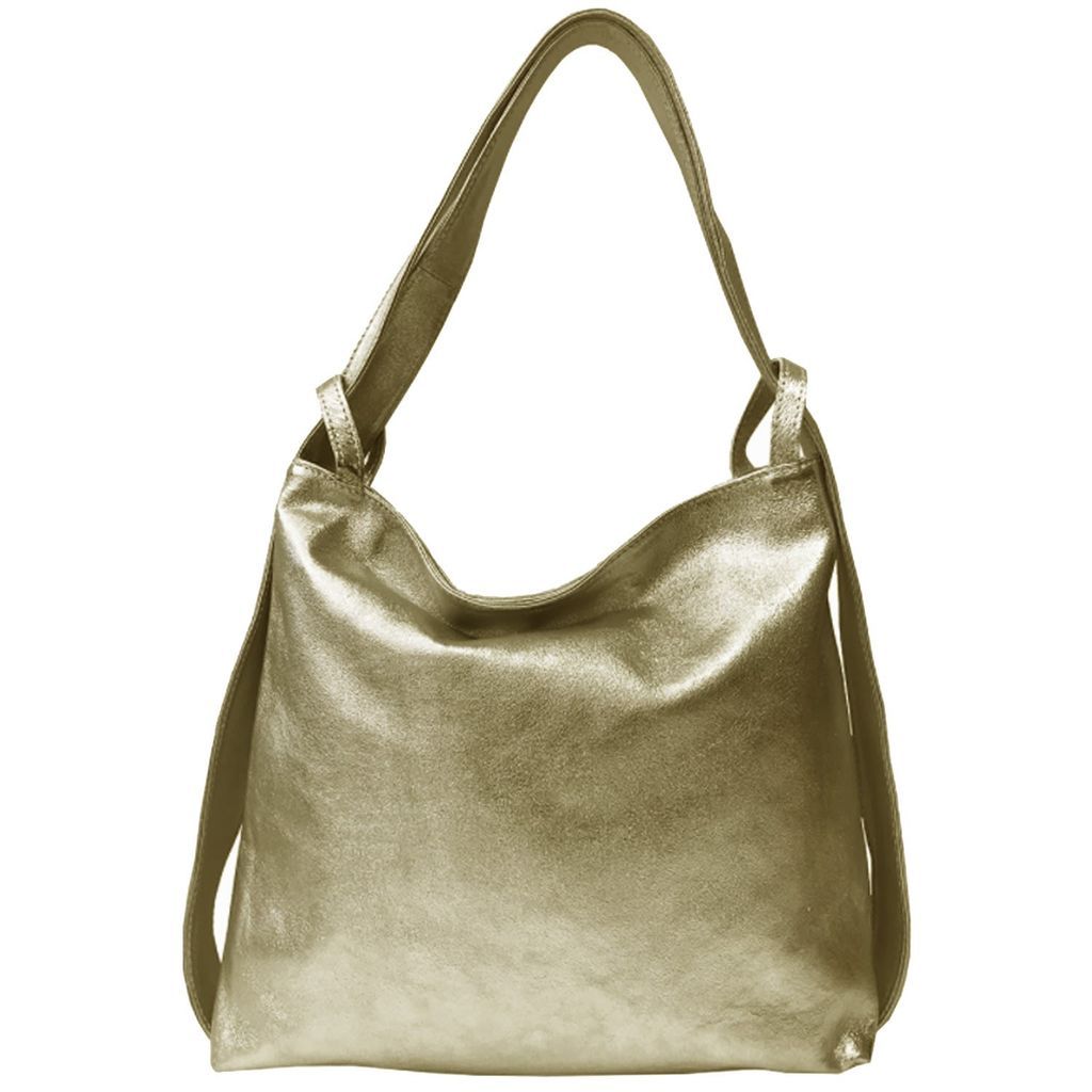 Women's Gold Metallic Leather Convertible Tote Backpack Bndrn Sostter