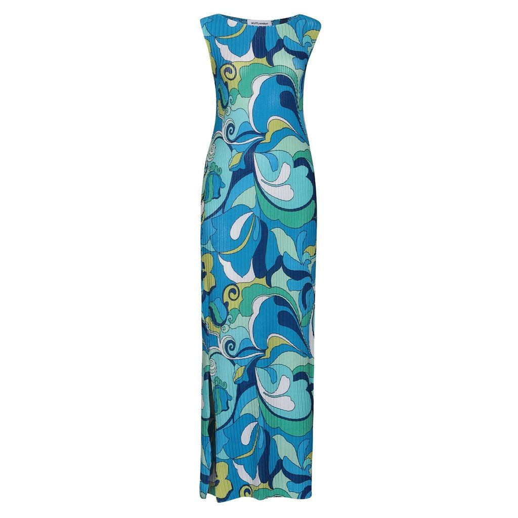 Women's Blue Swirl Sleeveless Maxi Dress Extra Small KUTLondon