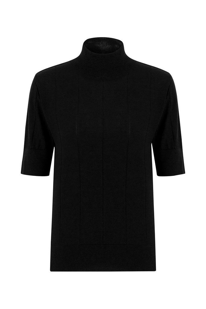 Women's High Neck Short Sleeve Knitwear Fine Blouse - Black Small Peraluna