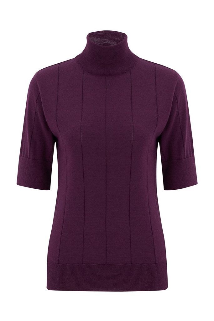 Women's Pink / Purple High Neck Short Sleeve Knitwear Fine Blouse - Purple Melange Small Peraluna