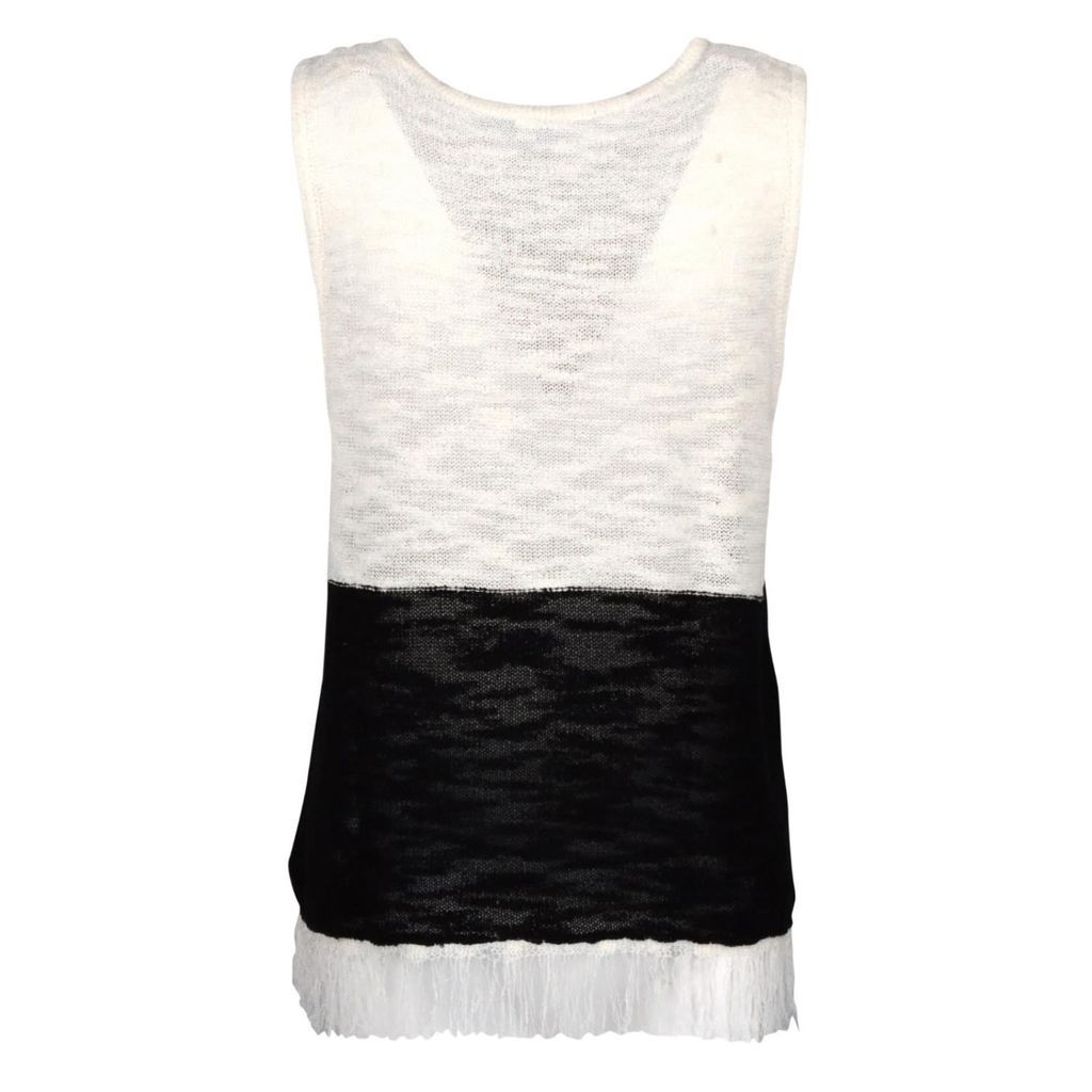 Women's White Fringe Tank - Natural & Black S/M Hands To Hearts