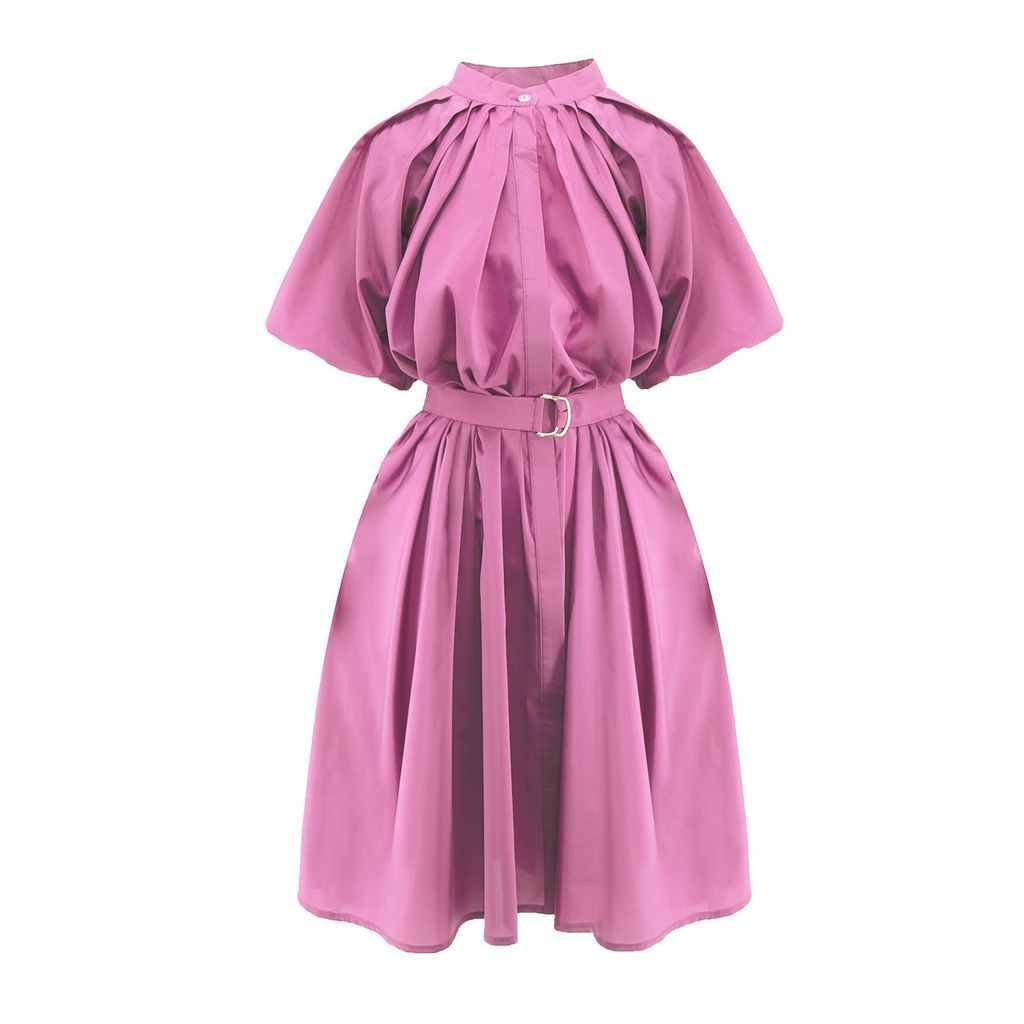 Women's Pink / Purple Pastel Pink Dress With Raglan Sleeve And Pleats Small BLUZAT