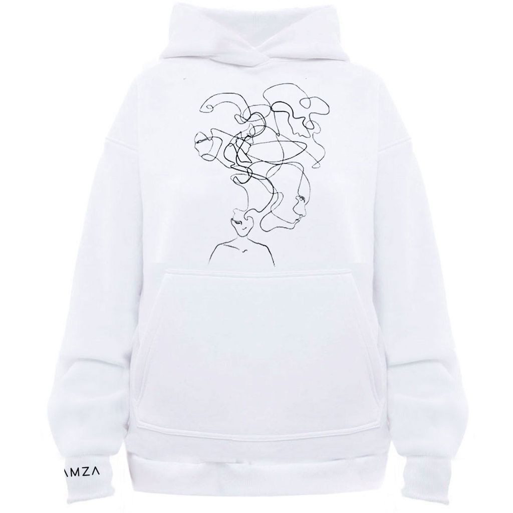 White Thoughts Embroidered Women's Hoodie Extra Small Hamza