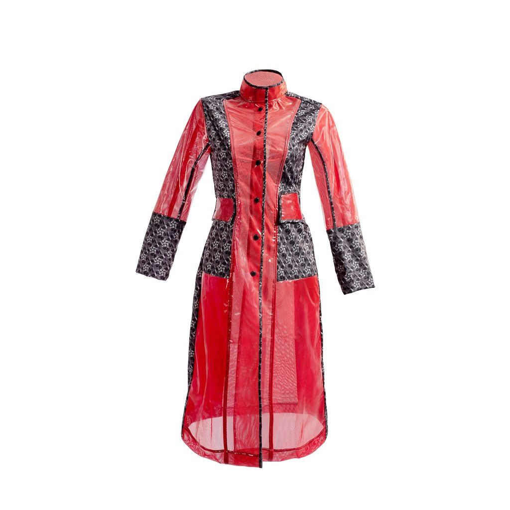 Red Women Designer Transparent Trench Raincoat - Nick Carraway - Rouge Extra Small Yvette LIBBY N'guyen Paris