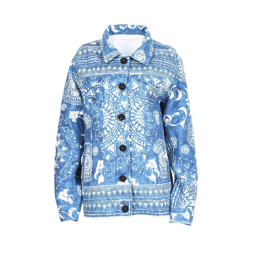 Women - Exclusive Printing Pattern Soft Chinos Jacket - Royal Blue - Safari Dawn Extra Small Yvette LIBBY N'guyen Paris