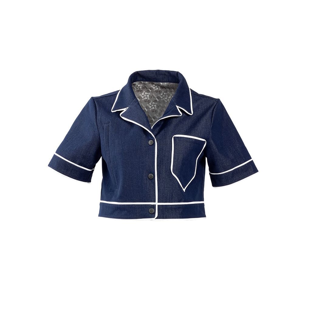Women - High-Tech Waterproof & Breathable Fabric Short Sleeve Shirt In Loose-Fitting - Denim Classic Blue - Chez Toi Extra Small Yvette LIBBY N'guyen Paris