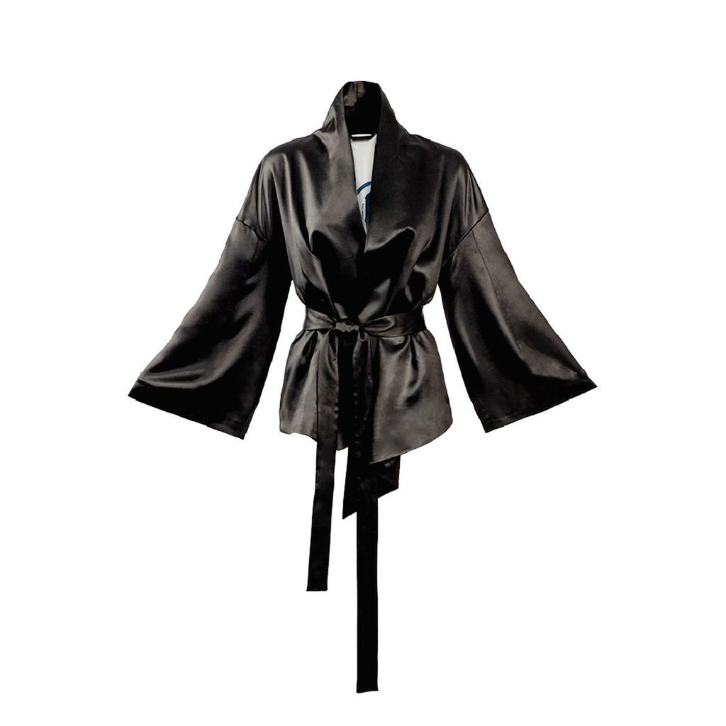Women - Lacquer Silk Coat In Kimono Style - Pearl Black - Bavaria Secret Extra Small Yvette LIBBY N'guyen Paris