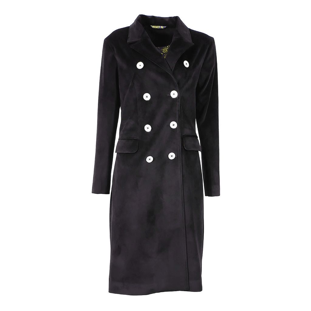 Women - Light Faux Fur Trench Coat I Double-Breasted Long Jacket - Velvet Black - Vivo Per Lei Extra Small Yvette LIBBY N'guyen Paris
