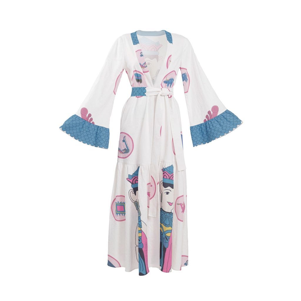 Women - Linen Overcoat In Kimono Style - Coconut Milk/ White - Jazz Min Extra Small Yvette LIBBY N'guyen Paris