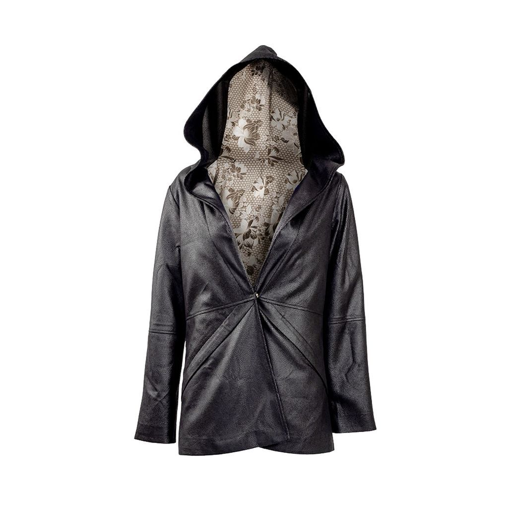 Women - Recycled Leather Hooded Jacket - Pearl Black - Ninja 002 Extra Small Yvette LIBBY N'guyen Paris