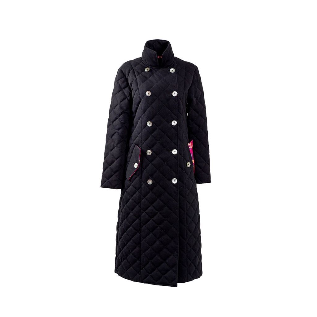 Women - Supima Cotton Trench Coat I Double-Breasted Puffer Coat - Velvet Black - Meishu Extra Small Yvette LIBBY N'guyen Paris