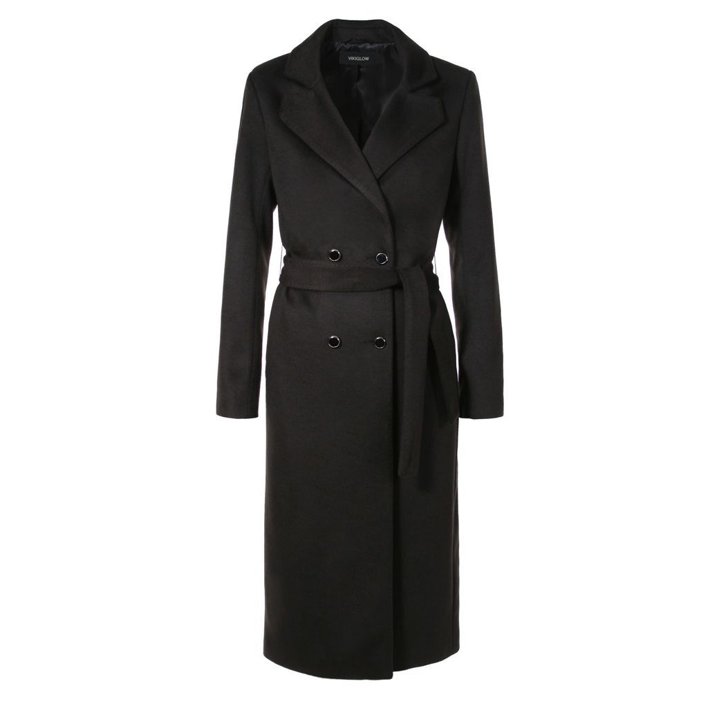 Women's Adeline Black Double Breasted Midi Coat Large VIKIGLOW