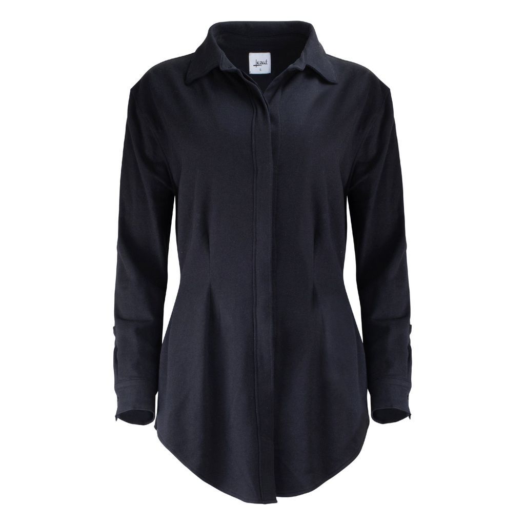 Women's Aida Cotton Blouson Button-Down Dress - Black Extra Small LEZAT