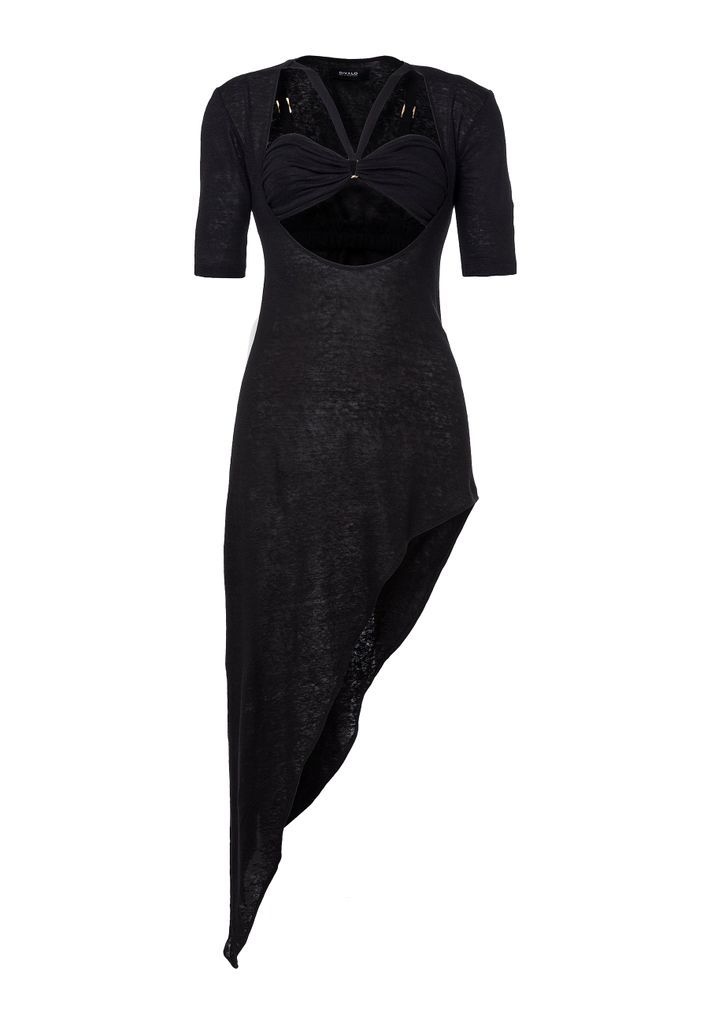 Women's Almeria Black Linen Jersey Dress Extra Small DIVALO Transylvania