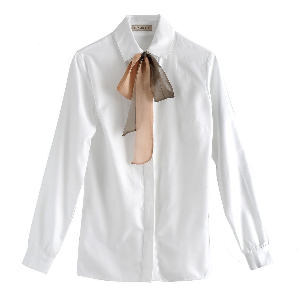 Women's Anton White Cotton Shirt With Detachable Bow Extra Small Framboise