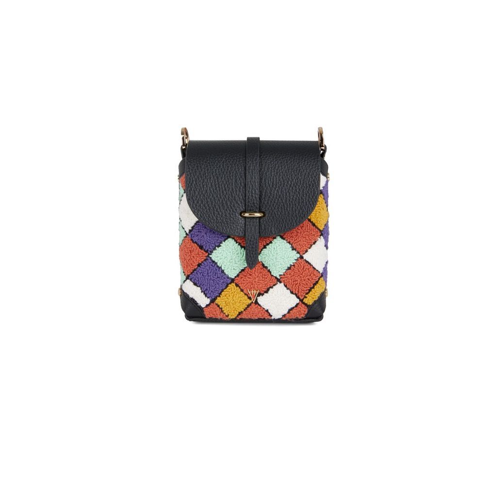 Women's Astrum Shoulder Bag Argyle Pattern Punch Black Hiva Atelier