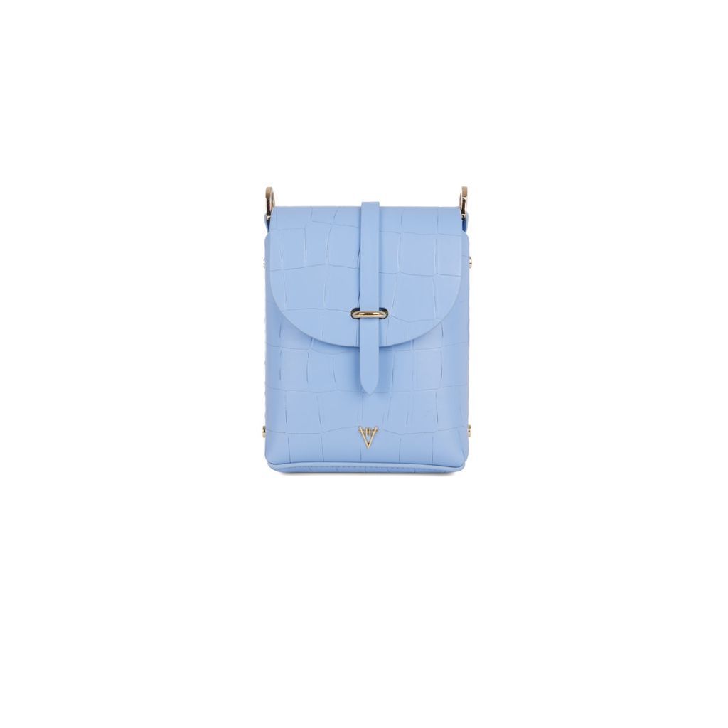 Women's Astrum Shoulder Bag Croco Effect Tranquil Blue Hiva Atelier