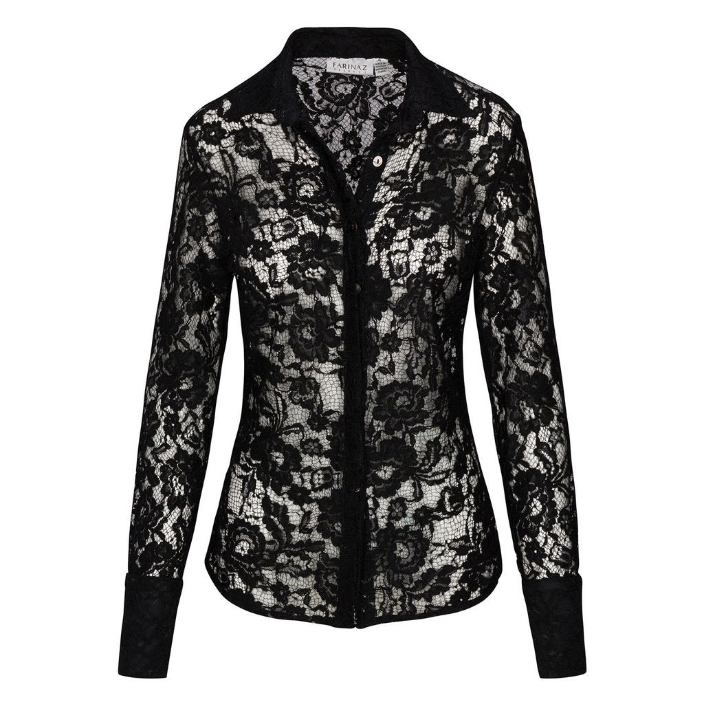 Women's Attitude Shirt - Black Embroidered Lace Xxs Farinaz