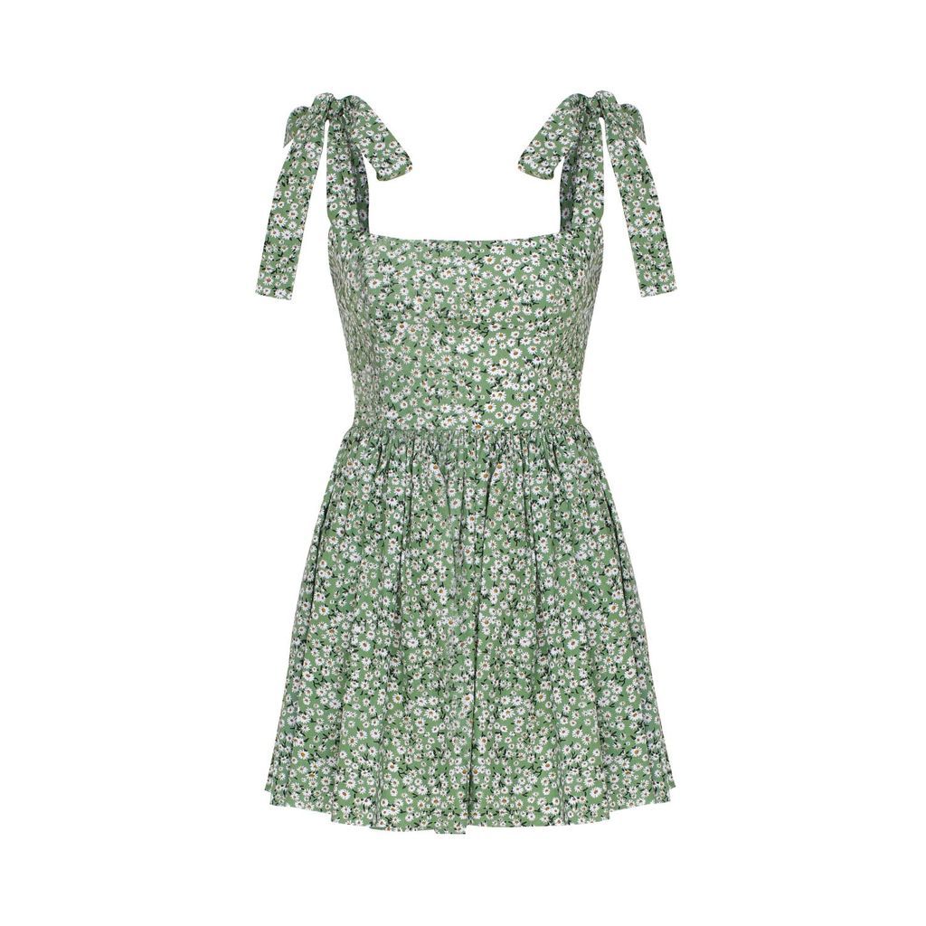 Women's Audree Floral Print Poplin Mini Dress In Spring Green Xxs NAZLI CEREN