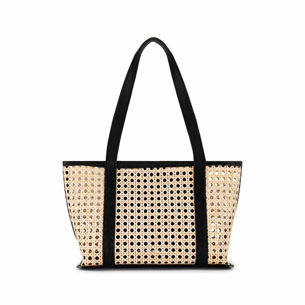 Women's Audrey Rattan & Leather Tote Bag Small - Black OhSun