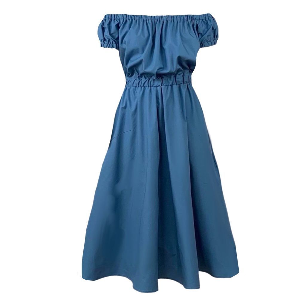 Women's Aurora Bardot Midi Dress In Wedgwood Blue Small Frock Tales