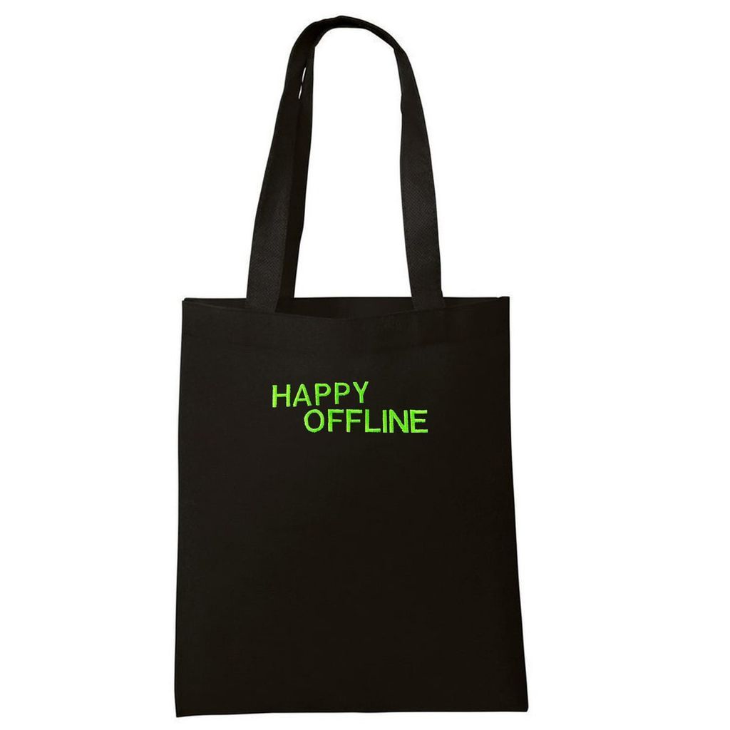 Women's Black 'Happy Offline' Embroidered Tote Bag Quillattire