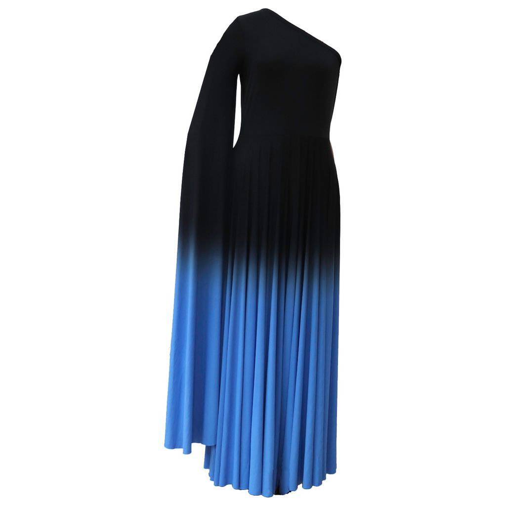 Women's Black / Blue Marine Blue Black Ombre Cape Sleeve One-Shoulder Gown S/M VAAI