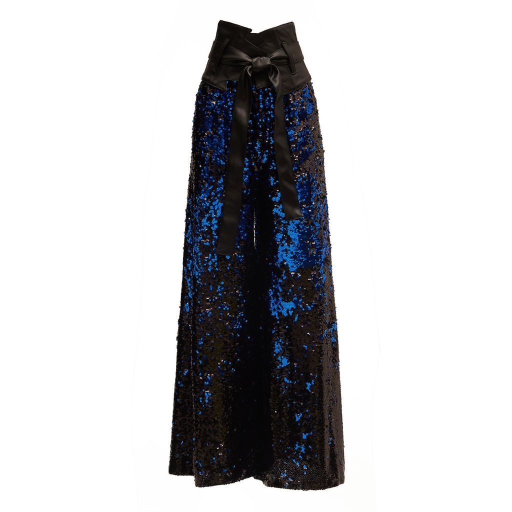 Women's Black / Blue Palazzo Trousers With Double-Sided Sequins Black Blue Extra Small Julia Allert
