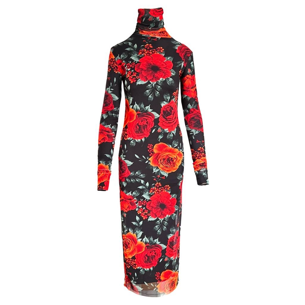 Women's Black / Red Floral Print Mesh Dress In Black & Red Xs/S L2R THE LABEL