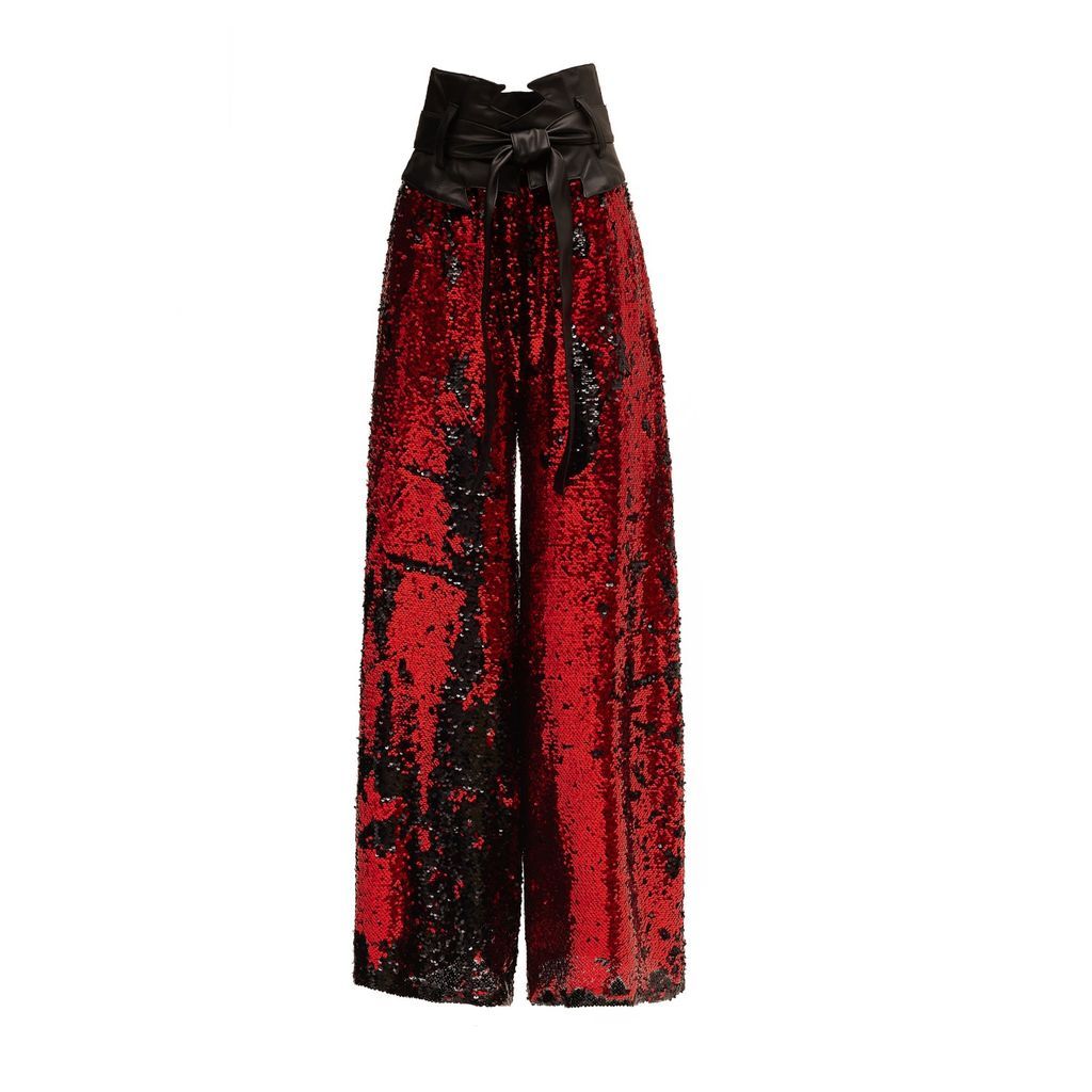 Women's Black / Red Palazzo Trousers With Double-Sided Sequins Black Red Extra Small Julia Allert