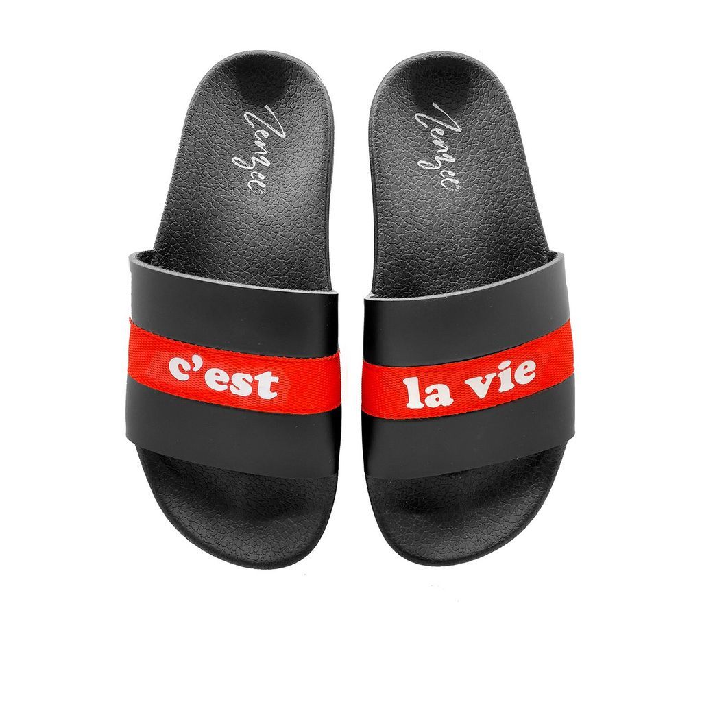 Women's Black / White / Red Cest La Vie Slide Sandals 3 Uk Zenzee
