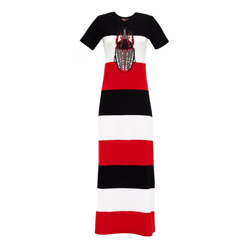 Women's Black / White / Red Striped Long Dress With Embroidery Large Julia Allert