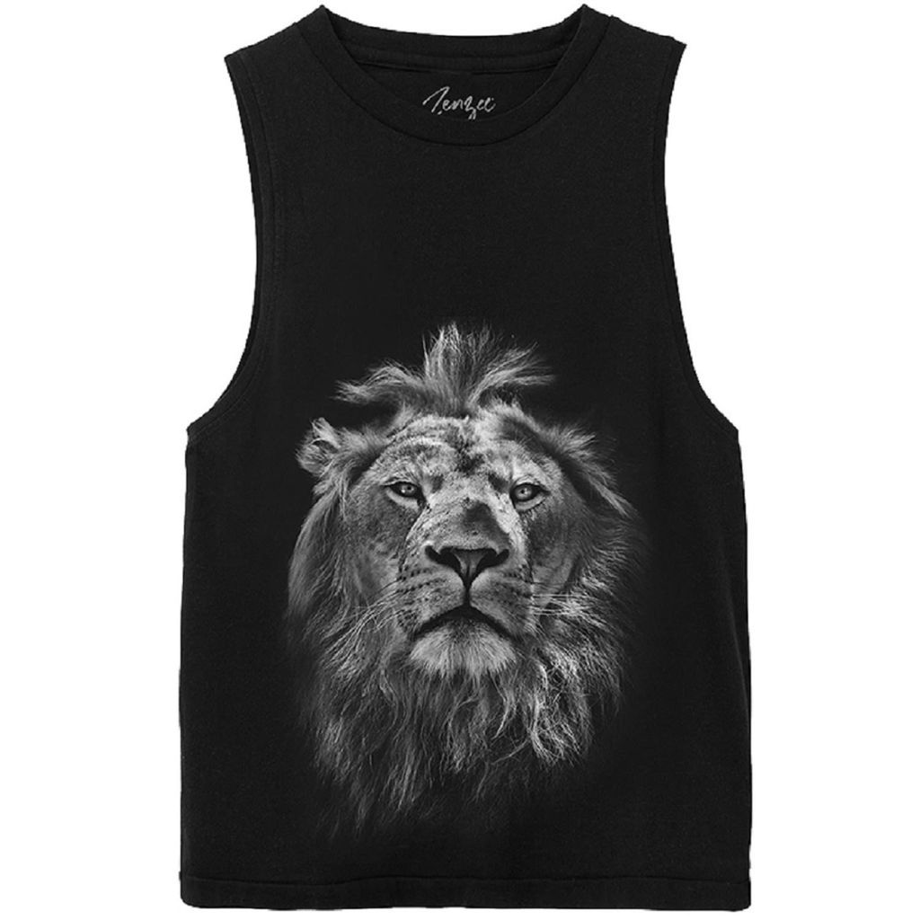 Women's Black / White Lion Animal Print Tank Top Small Zenzee