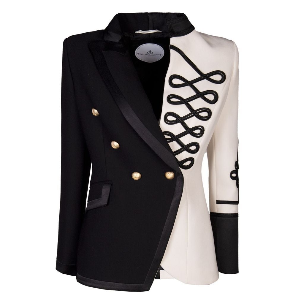 Women's Black & White Double Breasted Crepe Blazer Golden Buttons Kensington Extra Small The Extreme Collection