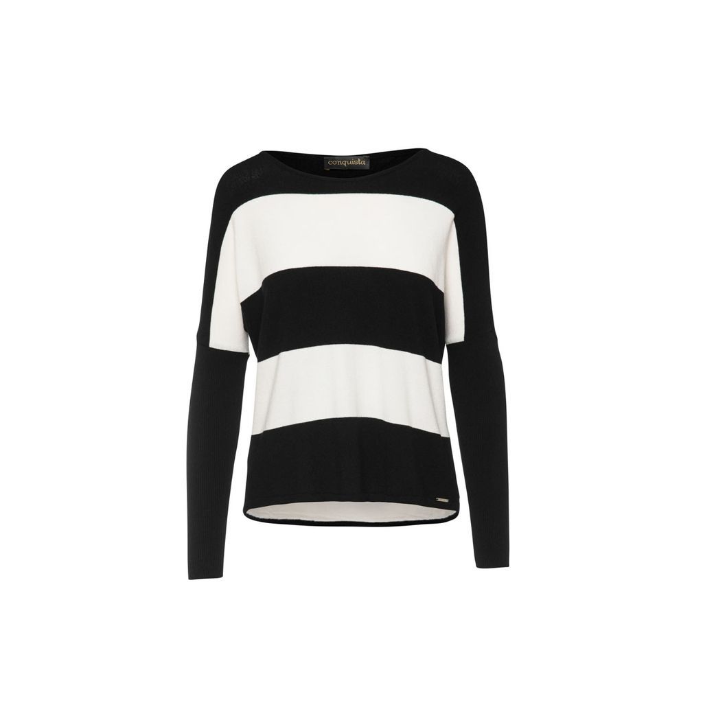 Women's Black & White Striped Sweater Small Conquista