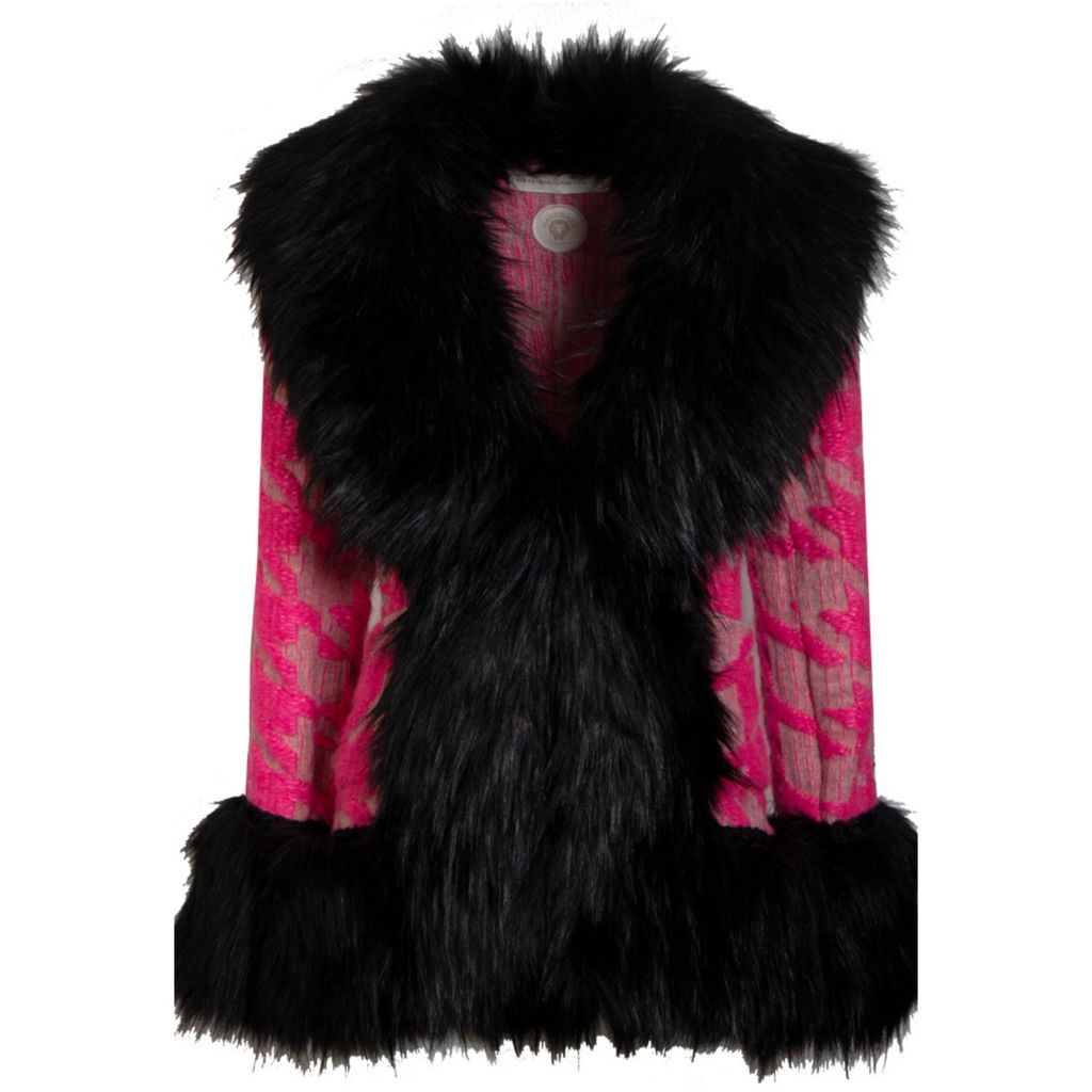 Women's Black Alpaca Mohair & Merino Wool Faux Fur Jacket Paule Medium The Extreme Collection