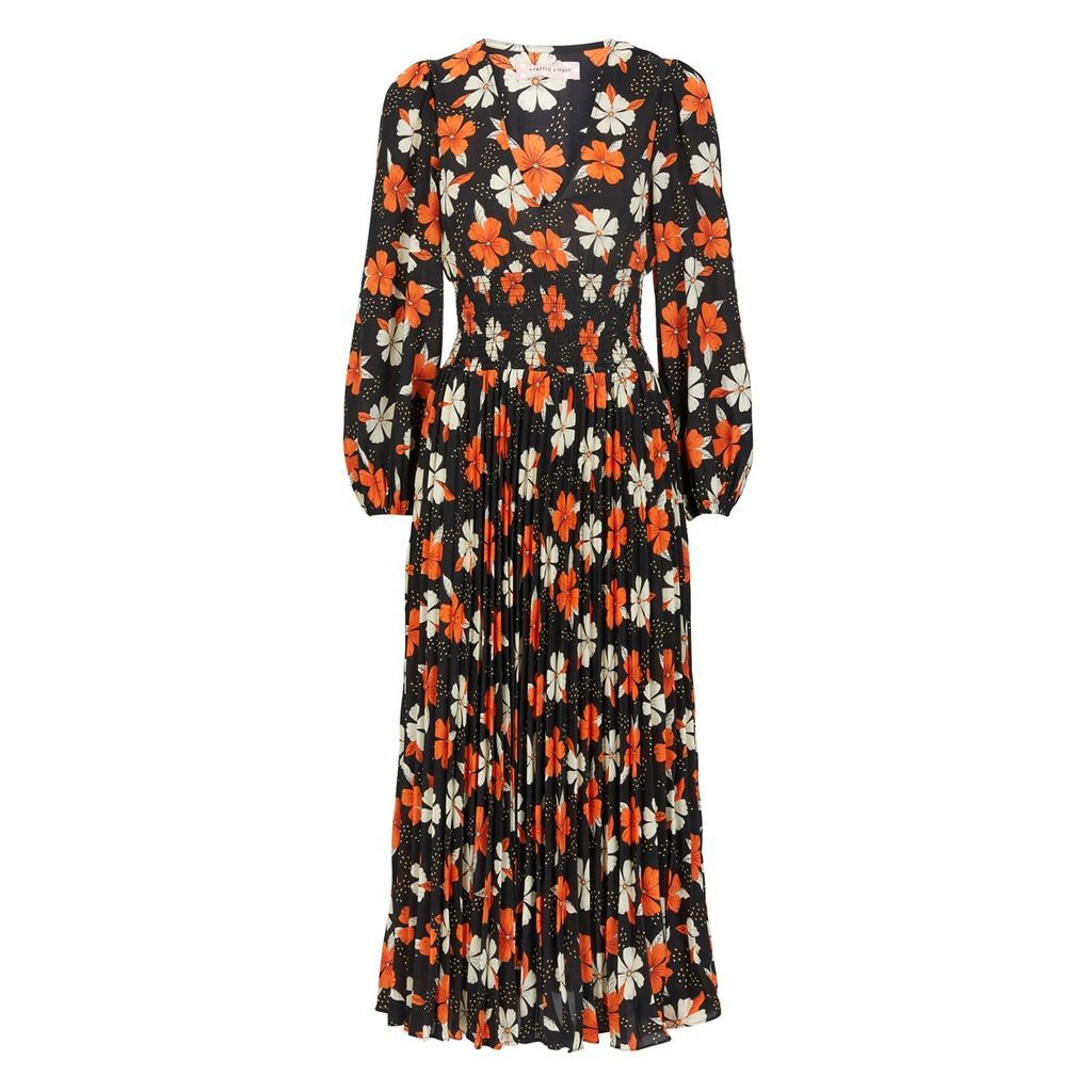 Women's Black And Orange Floral Aurora Dress Extra Small Traffic People