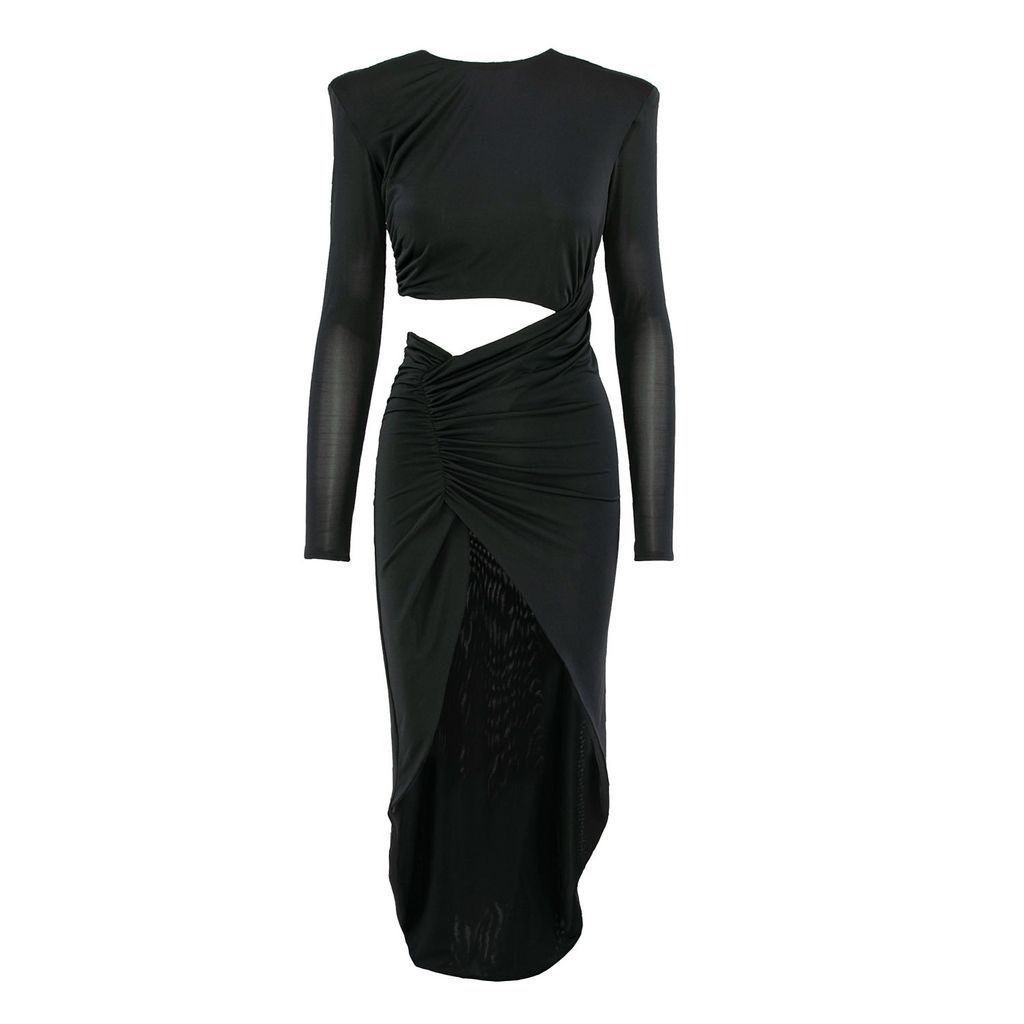 Women's Black Asymmetrical Dress With Cut-Out Effect Extra Small BLUZAT