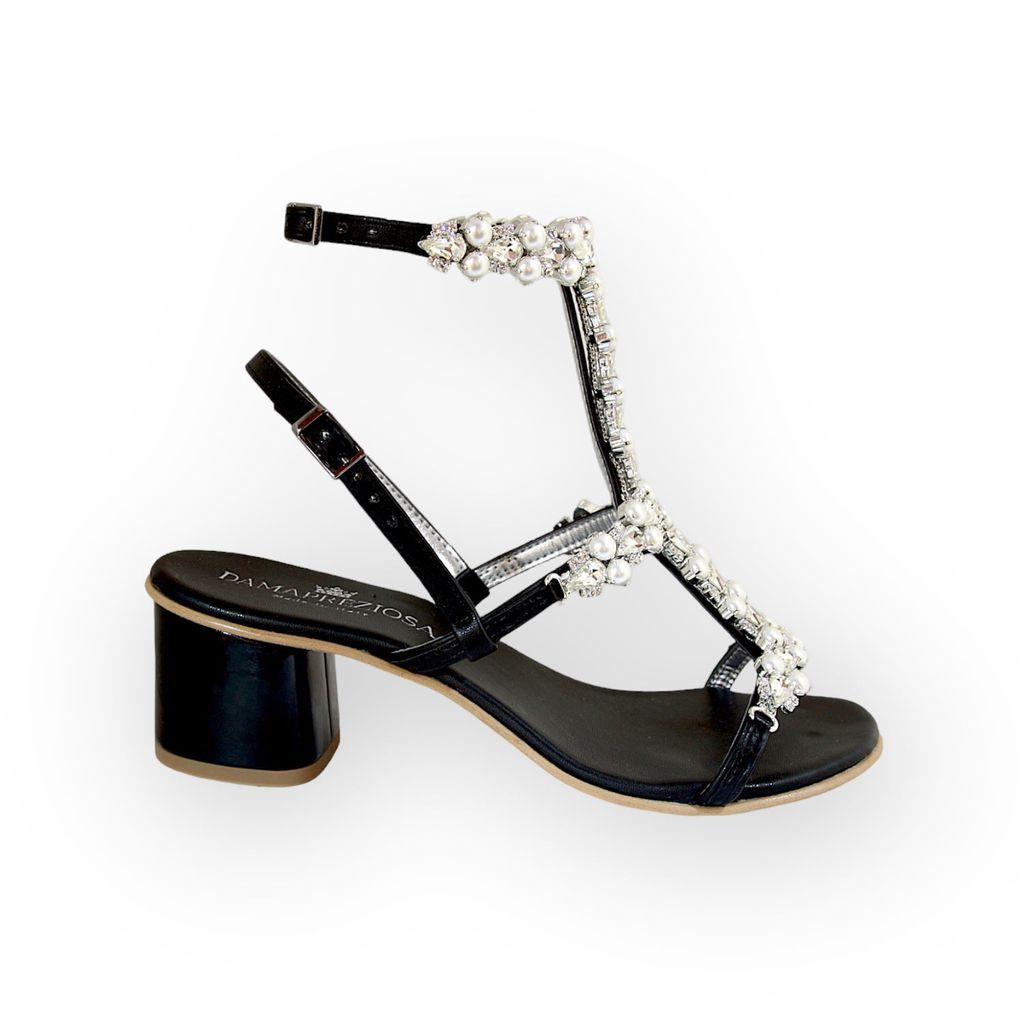 Women's Black Bianca-Ankle Strap Jewel-Embellished Sandals 4 Uk DAMAPREZIOSA