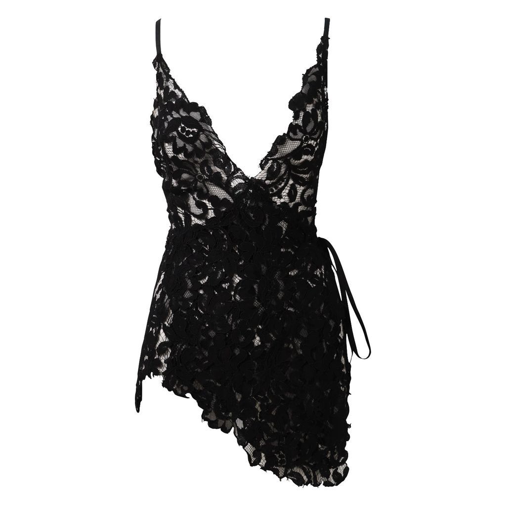 Women's Black Cocktail Dress Valentina Noir Lace Wrap Slip Dress With Chiffon Underslip Extra Small Belle-et-BonBon