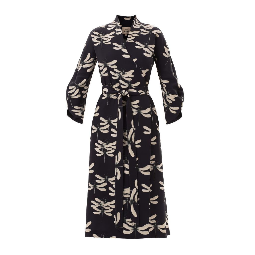 Women's Black Dragonfly Print Wrap Midi Dress Extra Small Julia Allert