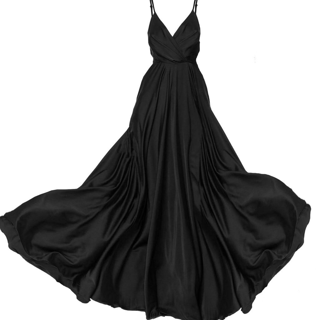 Women's Black Elegant Long Satin Dress Nero Xxs Angelika Jozefczyk