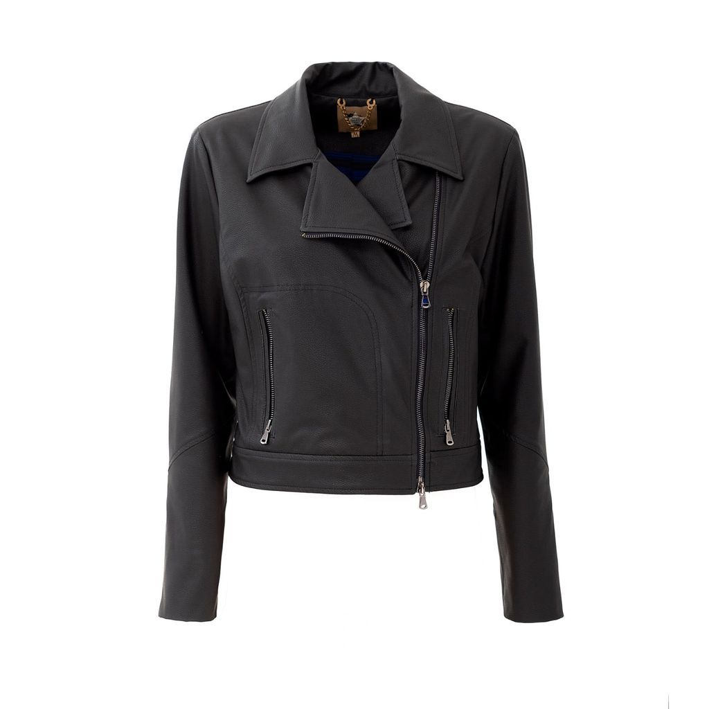 Women's Black Faux Leather Biker Jacket Medium Julia Allert