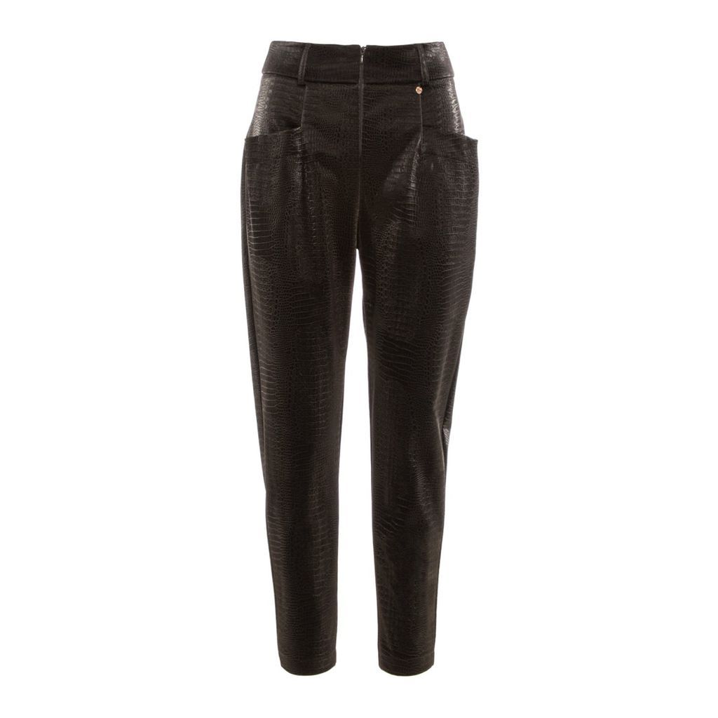 Women's Black Faux Leather Croco Pants Medium Nissa