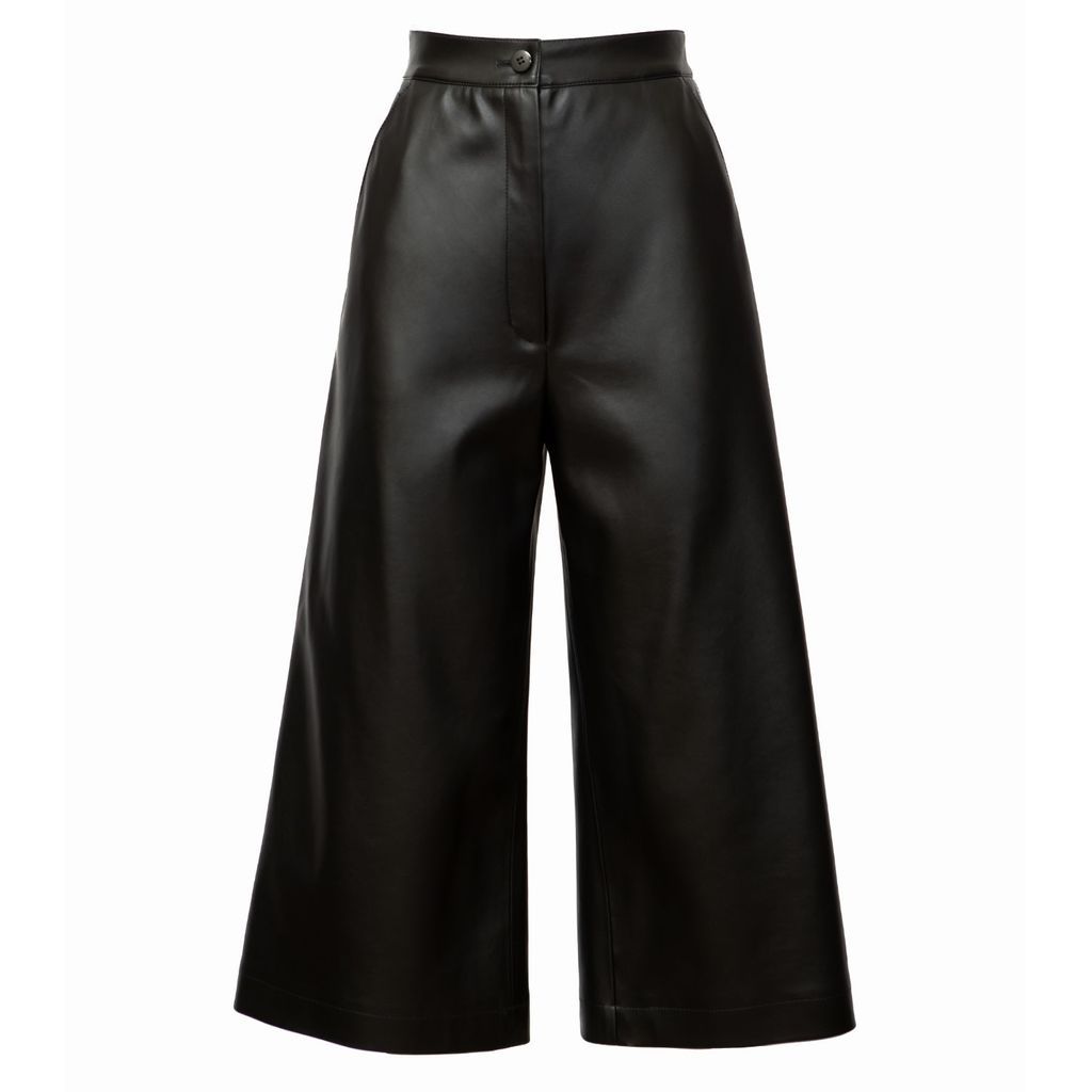Women's Black Faux Leather Cropped Trousers Small Julia Allert