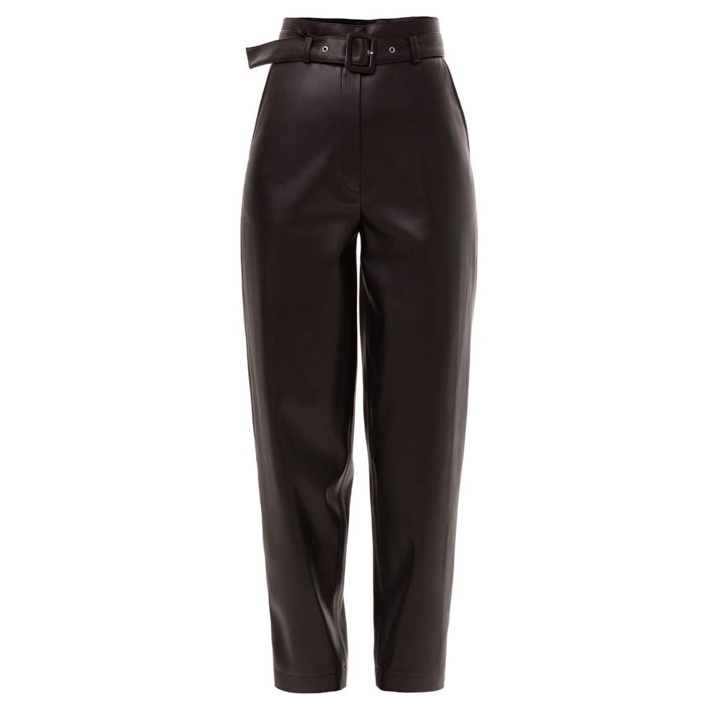 Women's Black Faux Leather Fit Trousers With Belt Small Julia Allert